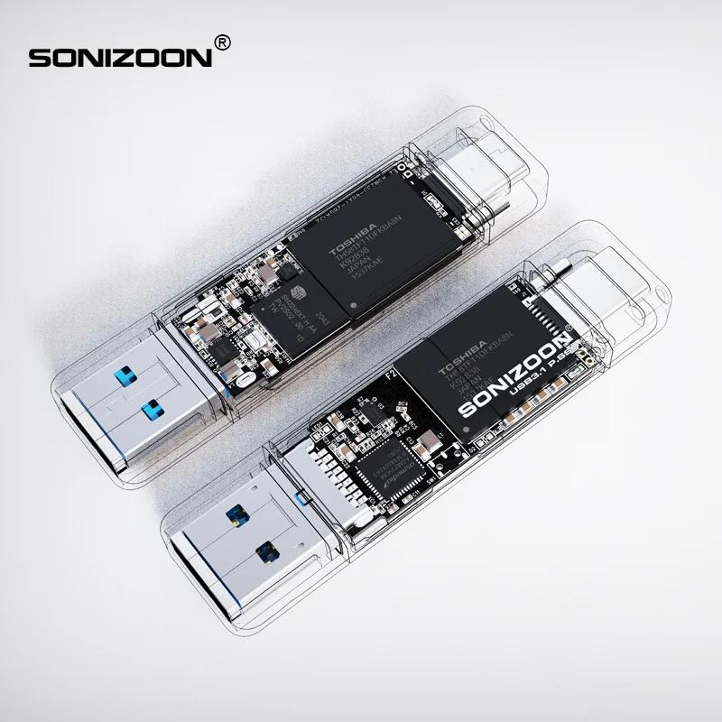 SONIZOON PSSD USB3.1 128/256GB/512GB 휴대용 솔리드 스테이트 USB 플래시 드라이브 외부 솔리드 스테이트 TPYEC-3.1 펜 드라이브